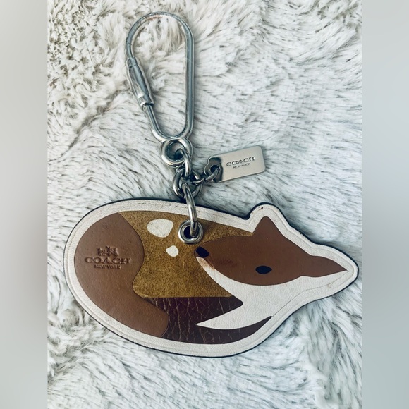 Coach Accessories - Coach Fox Leather Keychain in Brown, Tan & White
